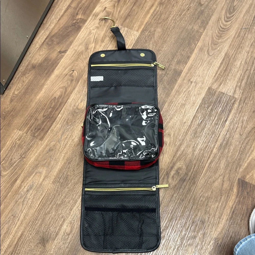 Kensie Red and Black Travel Makeup Plaid Bag